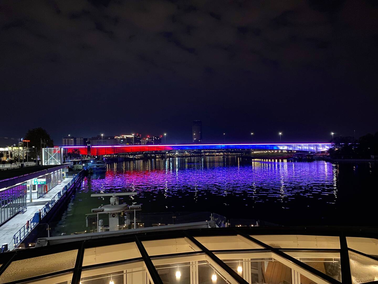 The bridge is lit up in the Serbian colours