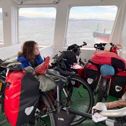The ferryman seemed happy for us to get the bikes out of the salt spray