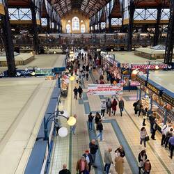Looking down the market hall, inside.
