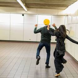 Dancing people in the statio