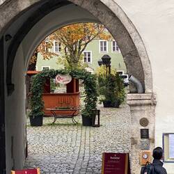 Looking into a courtyard
