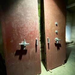Bomb blast doors that sealed the tunnel from a direct bomb blast at the opening.