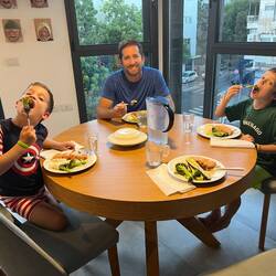 having a 'normal' family dinner in our Tel Aviv apartment