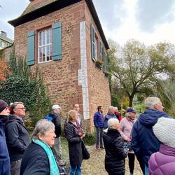 Flood levels marked on a wall