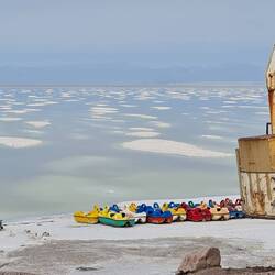 Total irony, colourful plastic boats from a time where this lake still had water.
