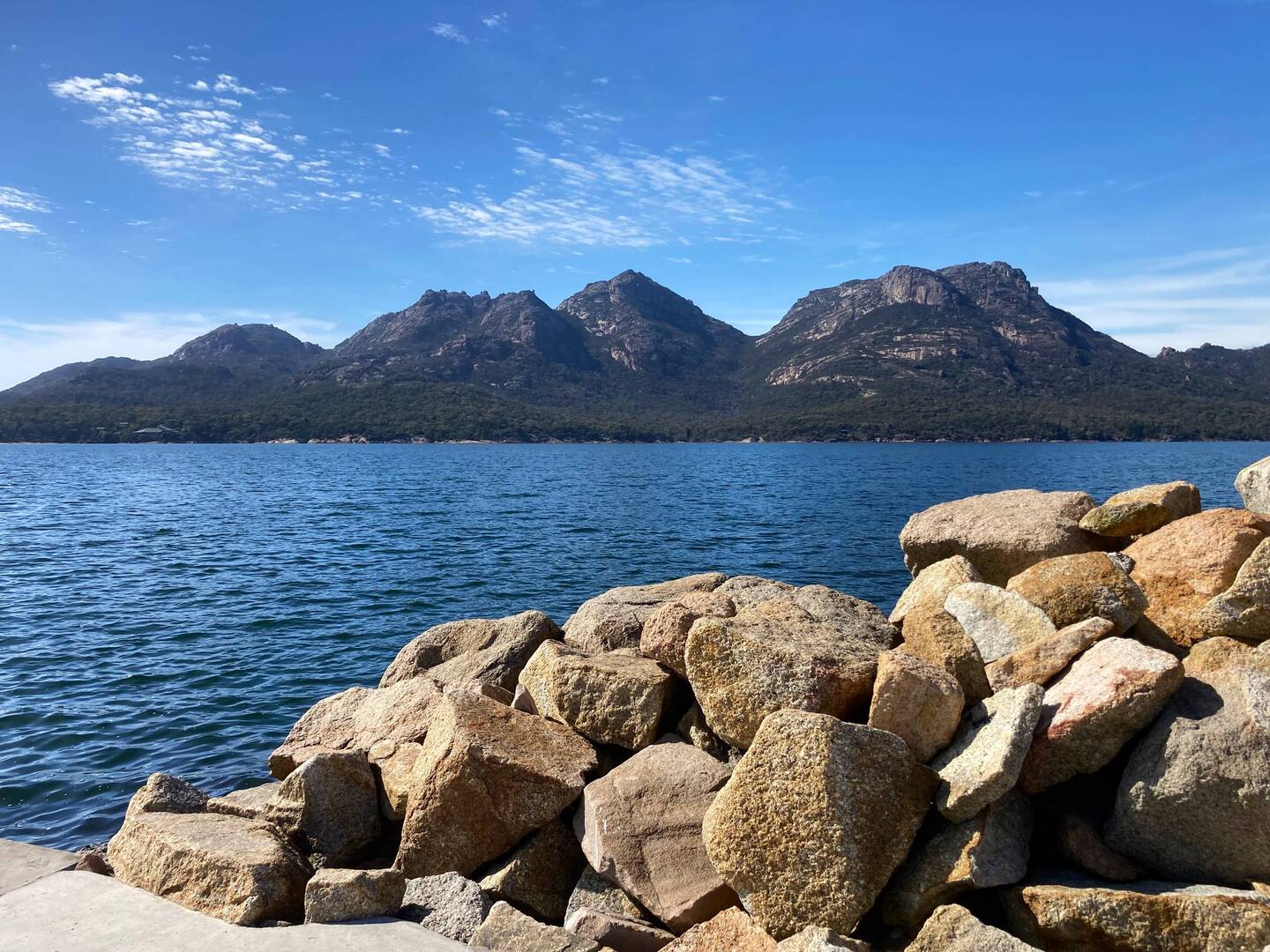 Looking across Great Oyster Bay from cruise jetty.
