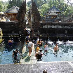 Devotees participating in the purification ritual, Tirta Empul.