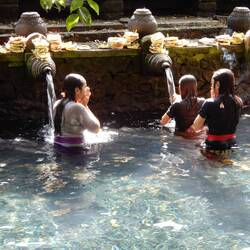 Devotees participating in the purification ritual, Tirta Empul.