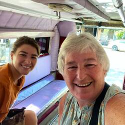Our "taxi" to the airport - basically a pickup bed with seats built in