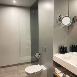 Bathroom- modern, functional with everything you could want