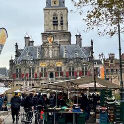 Market stalls with City Hall in the background