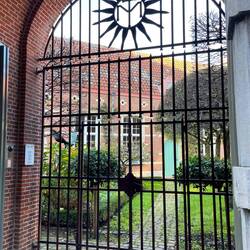 Entrance to the sculpture garden at Godshuis de Cellekens