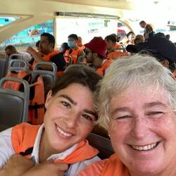 On the catamaran - eventually were allowed to take life jackets off. Much nicer.