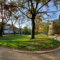 Park with old city wall called "toren oude stadsomwalling sint donatuspark"