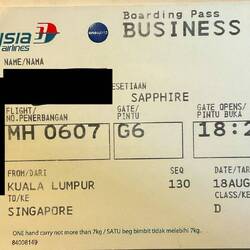 Boarding pass for MH607.