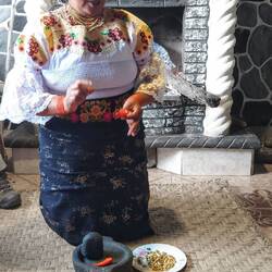 Demonstrating how to make chilli sauce
