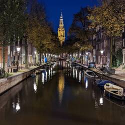 Canal with The Oude Church steeple in the background