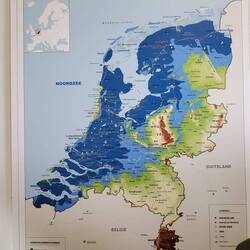 The dark and medium blue is below sea level despite it being land due to canal water displacement