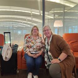 Gabi and I, through security and in the lounge.