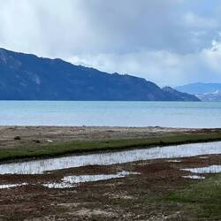 Arriving at Lago General Carrera -- in Chile. In Argentina it is called Lago Buenos-Aires.