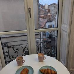 Rainy day breakfast in at the B&B in Nimes