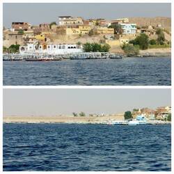 Views back from the boat; Departure point / The first Aswan Dam