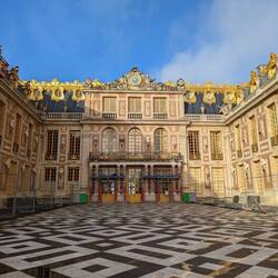 The courtyard of the Palace. The sub-structure below the clock was the original hunting lodge.