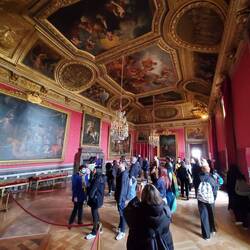 The Mars Room. On the ceiling g the God of War is depicted on a chariot pulled by 2 wolves.