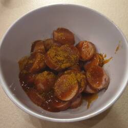 Als Currywurst war die Bockwurst besonders lecker 😋.