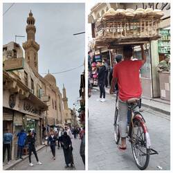 Minaret and dome of the Mosque Khan El-Khalili / Local delivery service