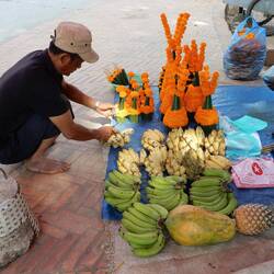 Fruit and offerings for sale.