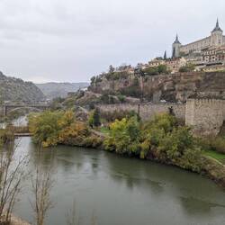 View of Toledo from across the gorge. High structure is Alcázar Fortress
