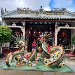 Intricate ceramic dragon fountain