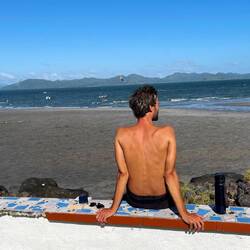 Wolf schaut sehnsüchtig auf die anderen Kiter