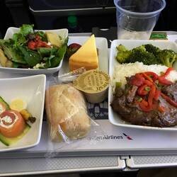 My lunch on AA61. This was a good and substantial meal for Premium Economy.
