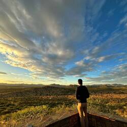 Thib enjoying the view from the terrace of the bar