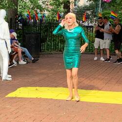 The drag queen at Christopher Street Park.