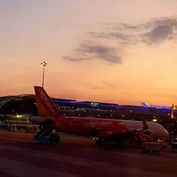 Sonnenuntergang kurz vor dem Abflug in BKK