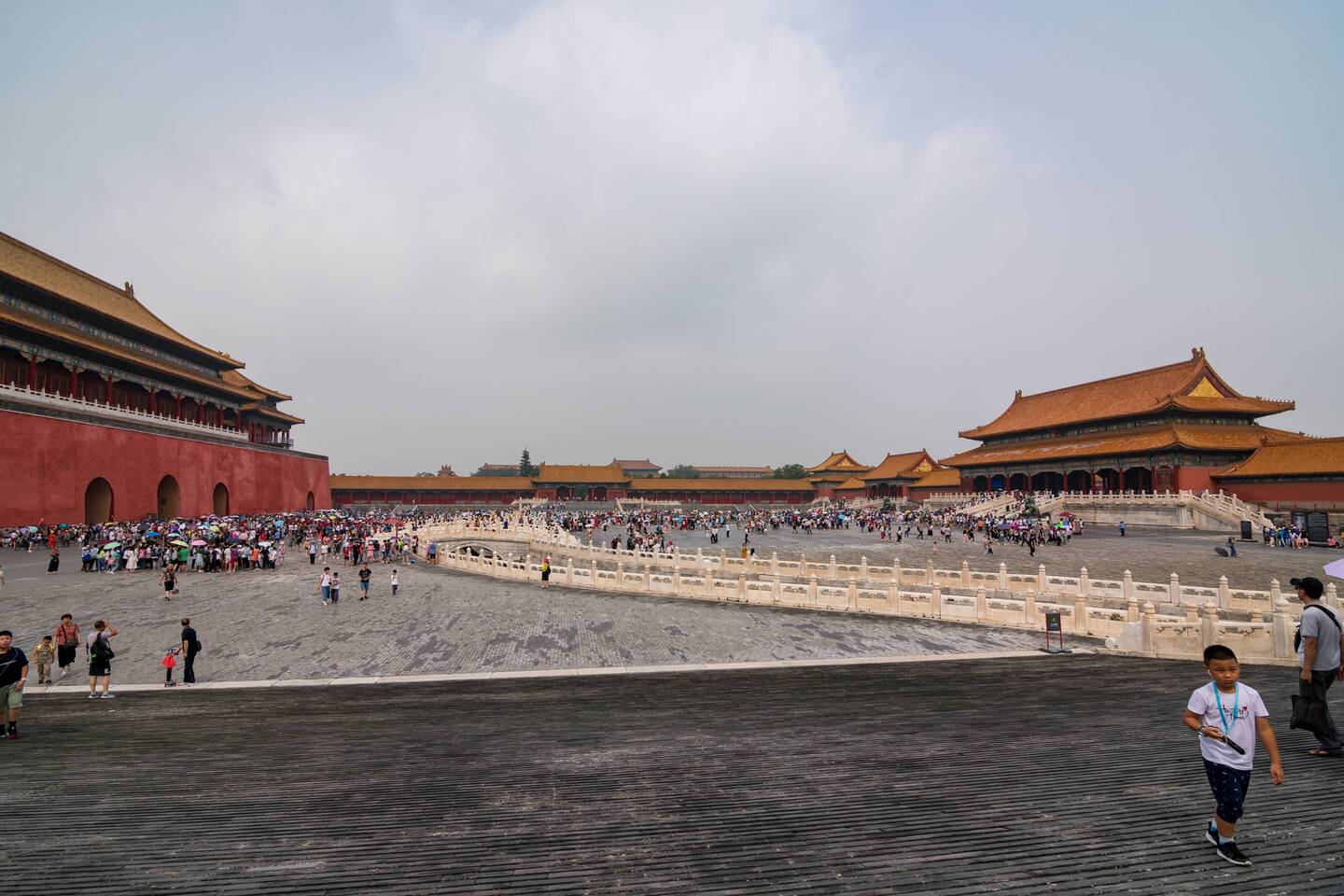 Meridian Gate on the left, Supreme Harmony Gate on the right, and the Golden Water Bridges half way