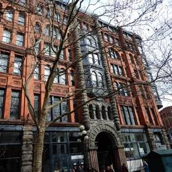 The tour began at Pioneer Square. These buildings were built atop the original city after the fire.
