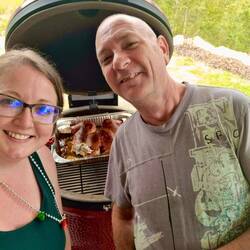 Uncle Ian & I with our perfect spatchcocked turkey!