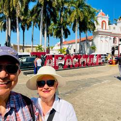 A "welcome to Tapachula" selfie with Iglesia San Agustin in the background — Tapachula City, Mexico.