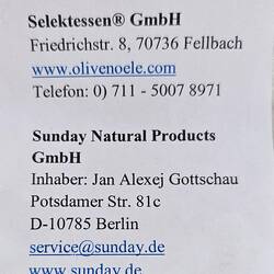 Das Olivenöl kann man über diese Firmen auch in Deutschland beziehen.