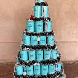 Weihnachten ist zwar vorbei, aber der Baum macht sich als Werbung noch immer gut