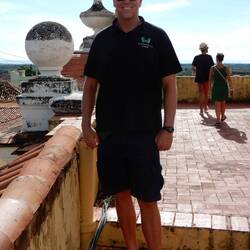 The bell tower at Plaza Mayor.