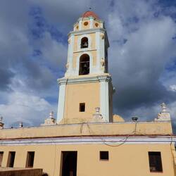 The bell tower at Plaza Mayor.