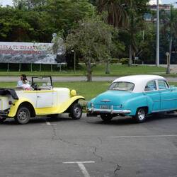 A gathering of classic cars at the Plaza of the Revolution.