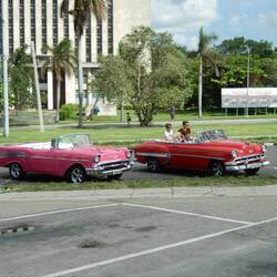 A gathering of classic cars at the Plaza of the Revolution.