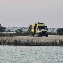 Bea in her yellow sprinter standing opposite us