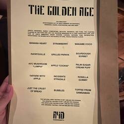 "The golden age" menu at "Room4Dessert"